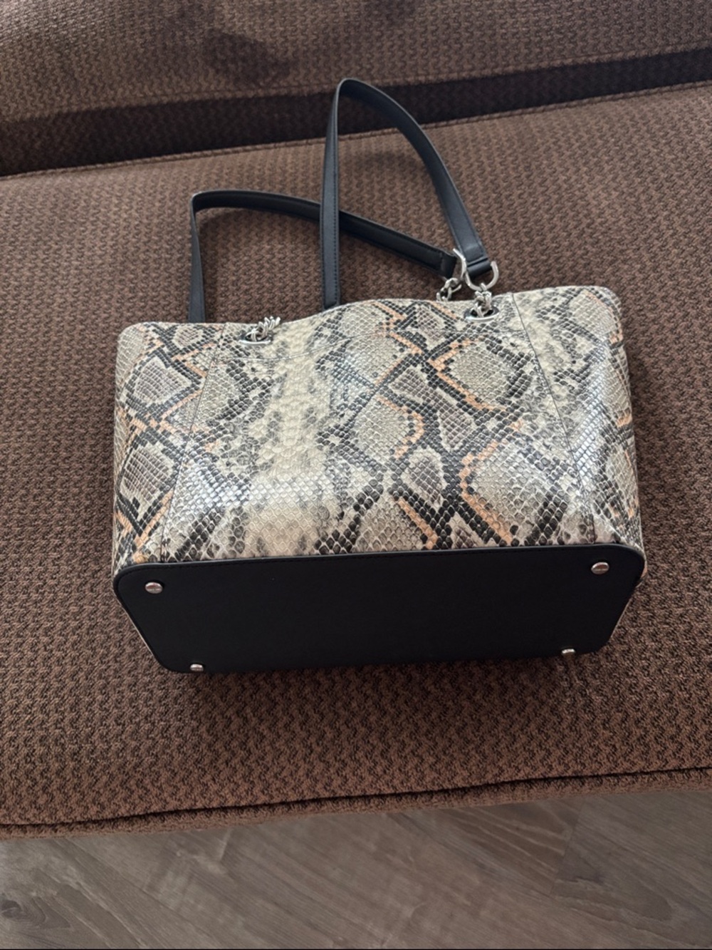 Calvin Klein Snake-Print Tote Bag with Chain Handles - Neutral Brown
